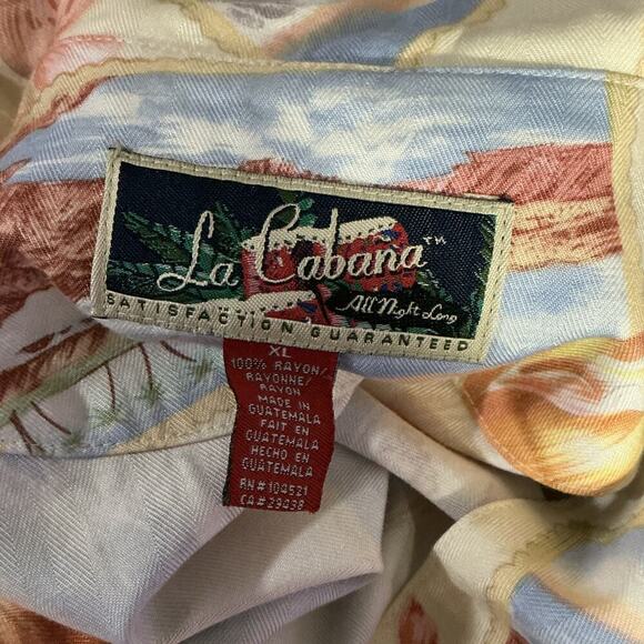 La Cabana Tie Front Shirt XL Beach Postcard Print Button Down Collared Top - Picture 4 of 8